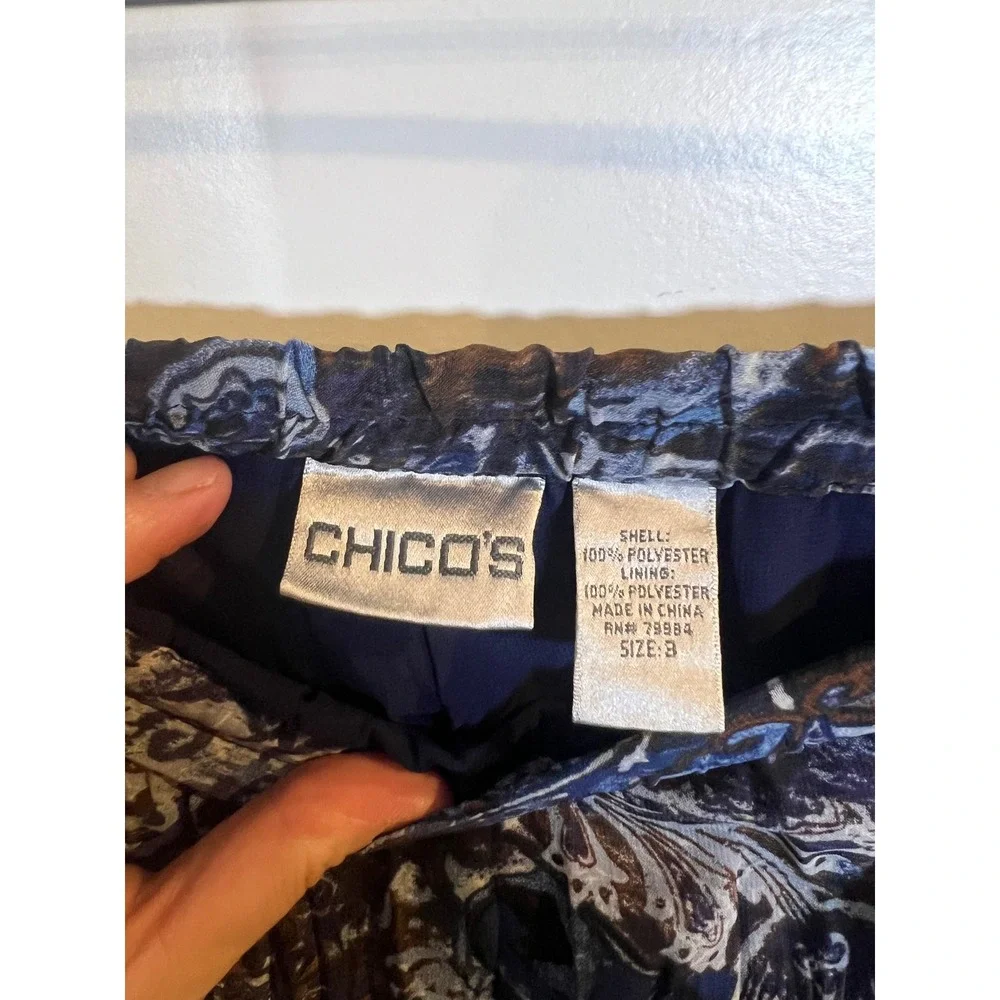 Chico's‎ Women Skirt Paisley Pleated Chiffon Blue Size 3